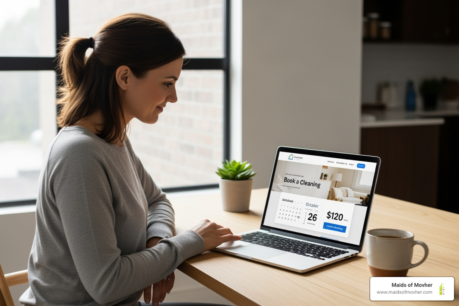 person booking cleaning service on laptop - weekly cleaning services washington