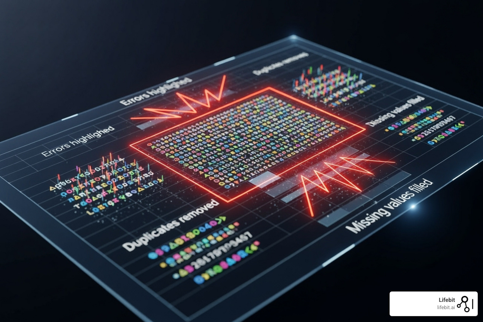 IMAGE of a data cleaning workflow showing the identification and correction of errors, duplicates, and missing values. - Clinical trial data analysis IMAGE of a data cleaning workflow showing the identification and correction of errors, duplicates, and missing values. - Clinical trial data analysis