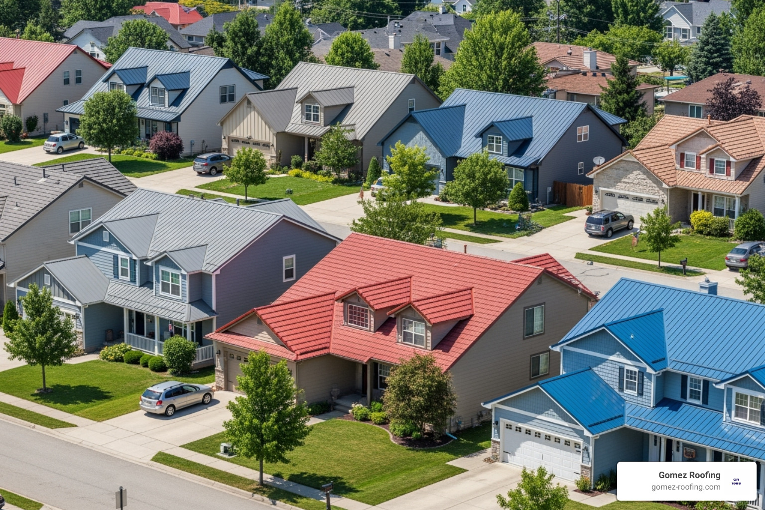 variety of Galvalume roof colors and profiles on different homes - residential galvalume metal roof