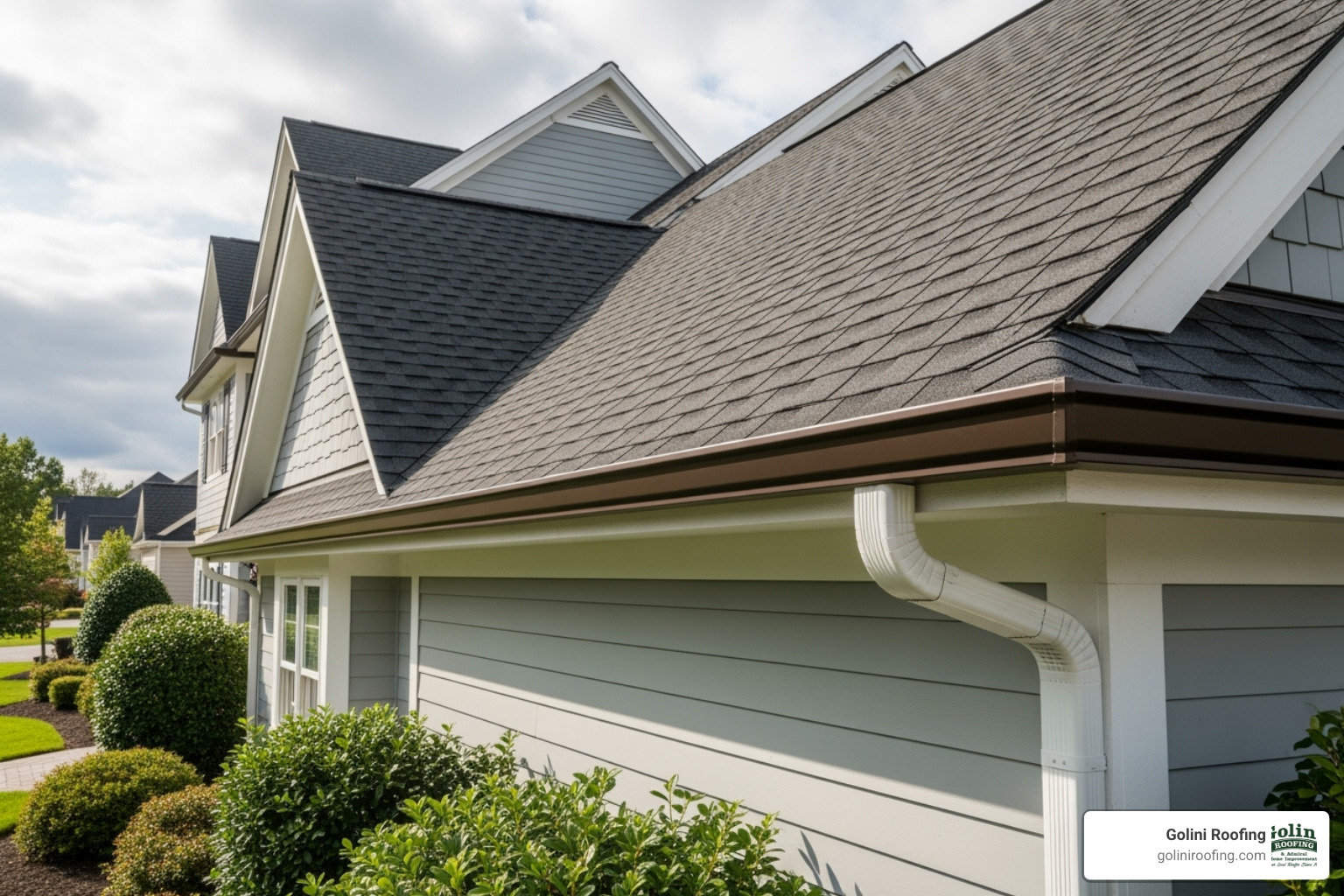 clean, functional gutter system on a house - peabody ma roofer clean, functional gutter system on a house - peabody ma roofer
