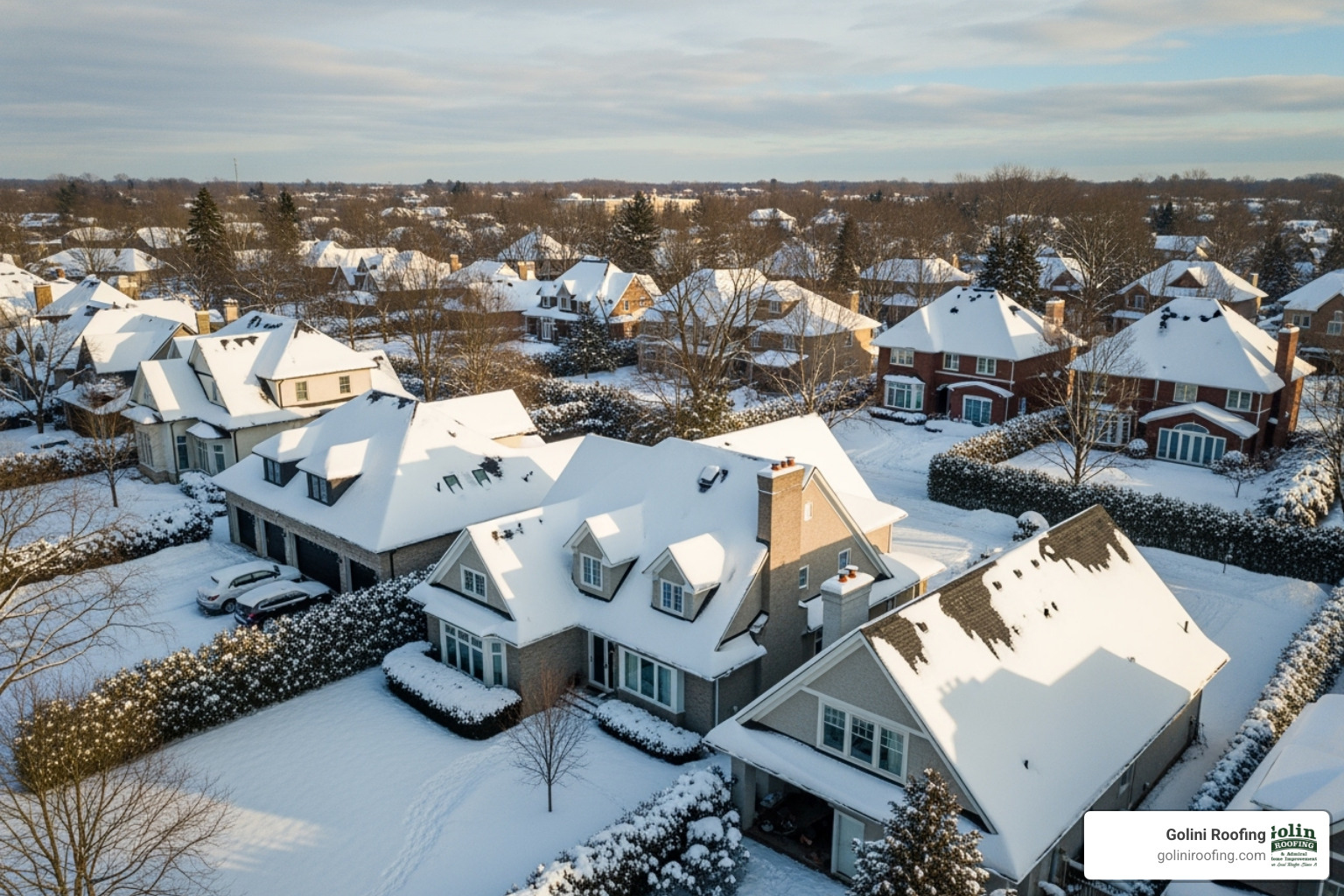 snow-covered roof in a residential neighborhood - peabody ma roofer snow-covered roof in a residential neighborhood - peabody ma roofer