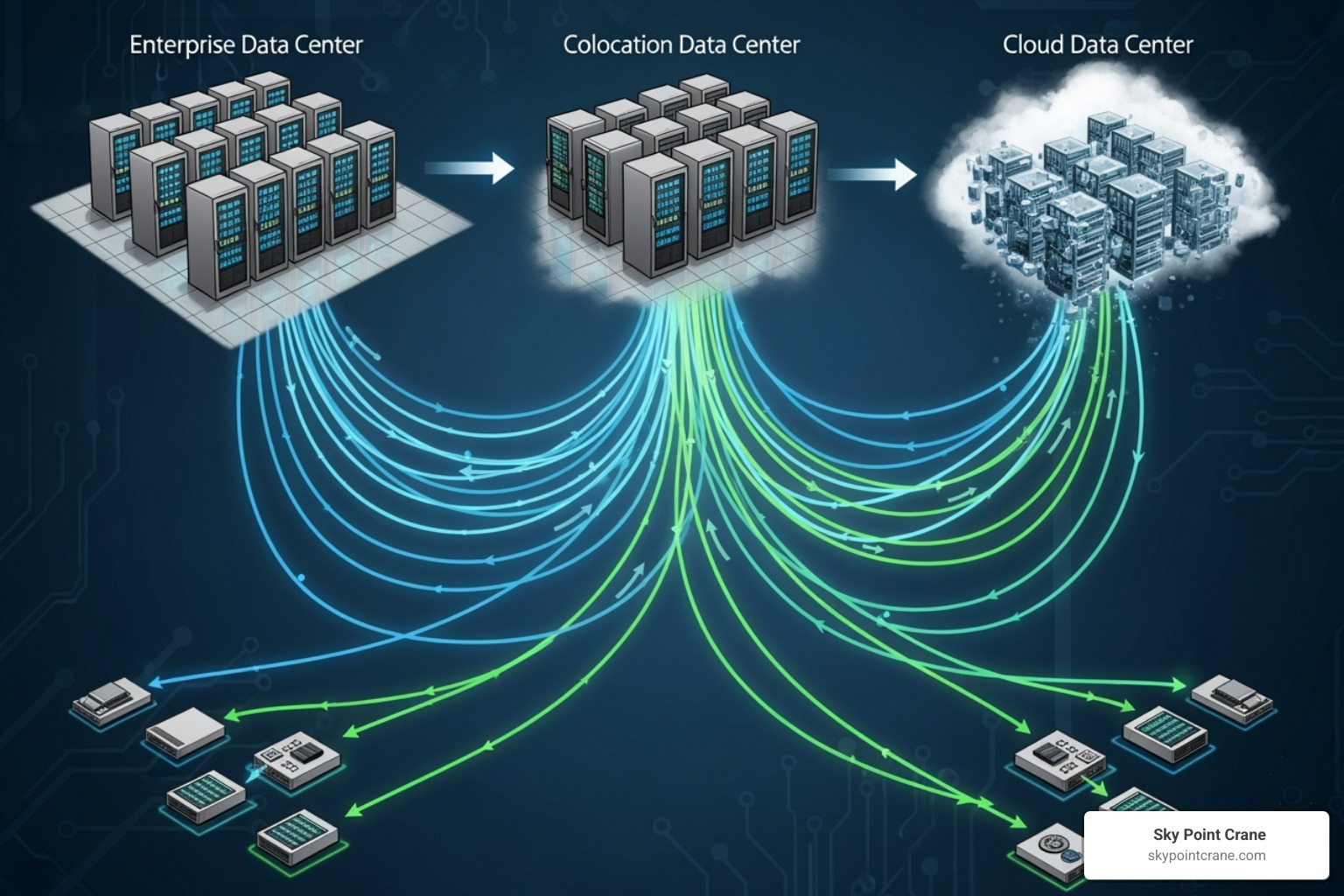 network connections between different data center types - Enterprise data center