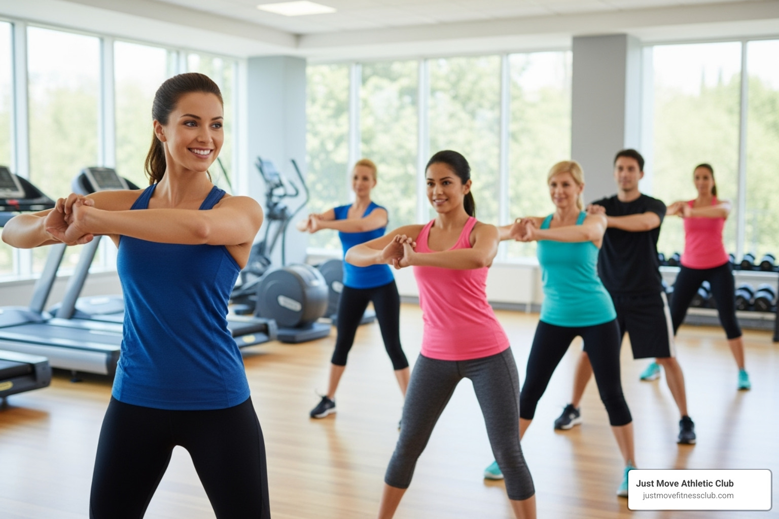 friendly instructor demonstrating a move - fitness classes for beginners
