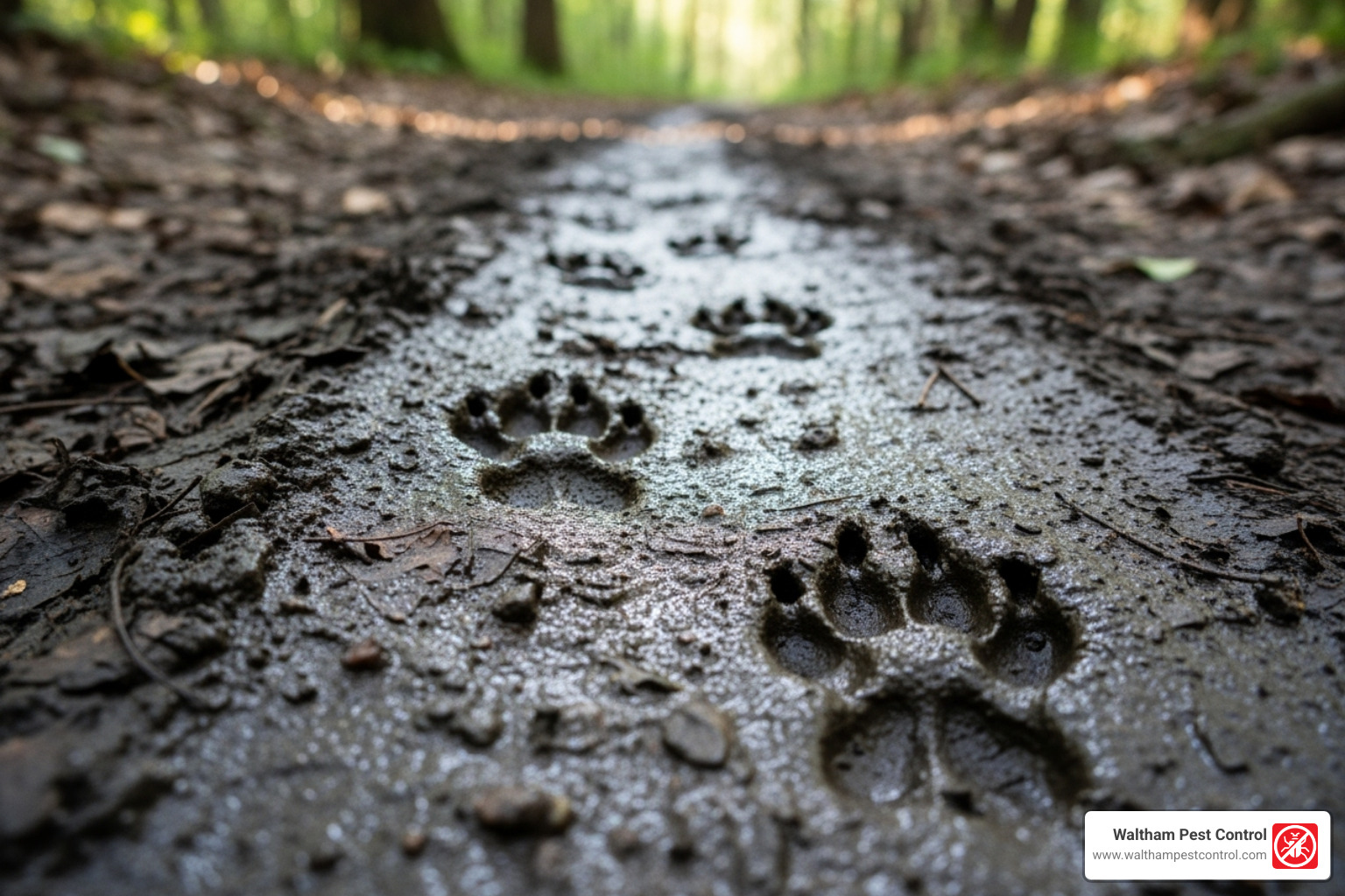 distinct five-toed raccoon tracks in mud - get rid of raccoons in backyard