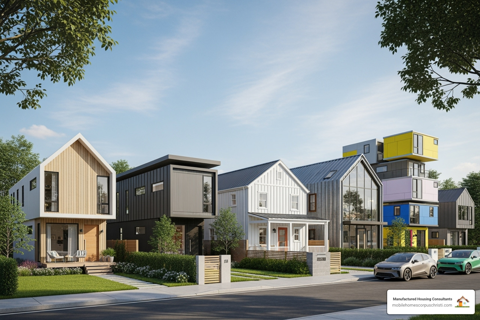 Different styles of prefab homes side-by-side - low cost prefab house