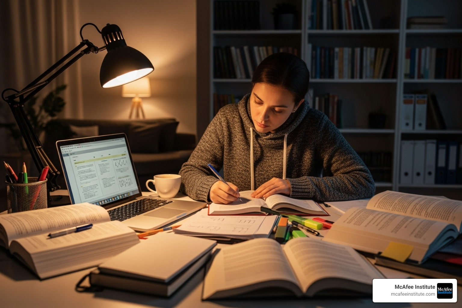 person studying for an exam with books and a laptop - best accredited intelligence certifications person studying for an exam with books and a laptop - best accredited intelligence certifications