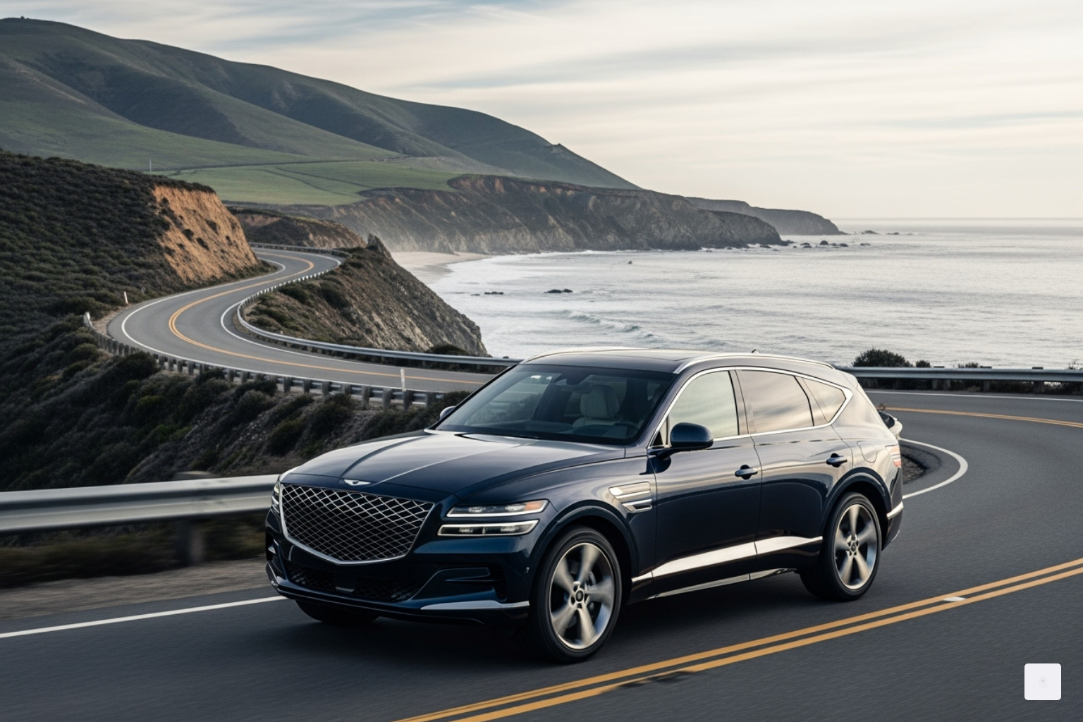 Genesis GV80 on a scenic coastal drive - luxury suv Genesis GV80 on a scenic coastal drive - luxury suv
