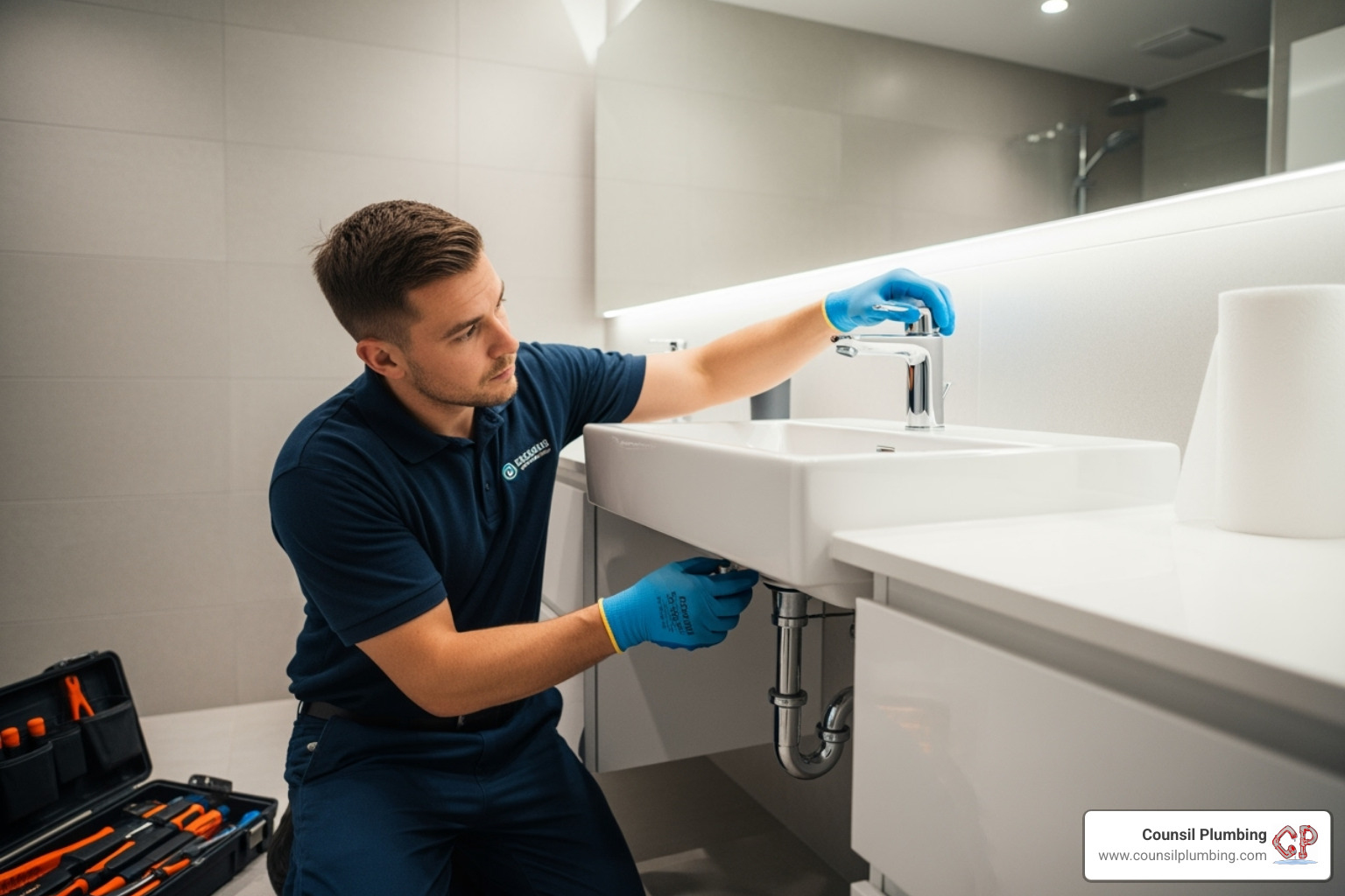 professional plumber installing a bathroom faucet - faucet installations los altos california