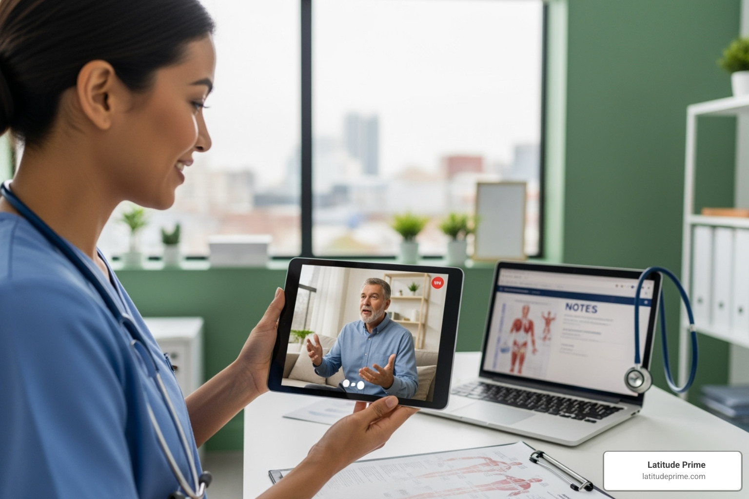 healthcare provider using a video remote interpretation (VRI) service on a tablet - interpreter health and social care healthcare provider using a video remote interpretation (VRI) service on a tablet - interpreter health and social care