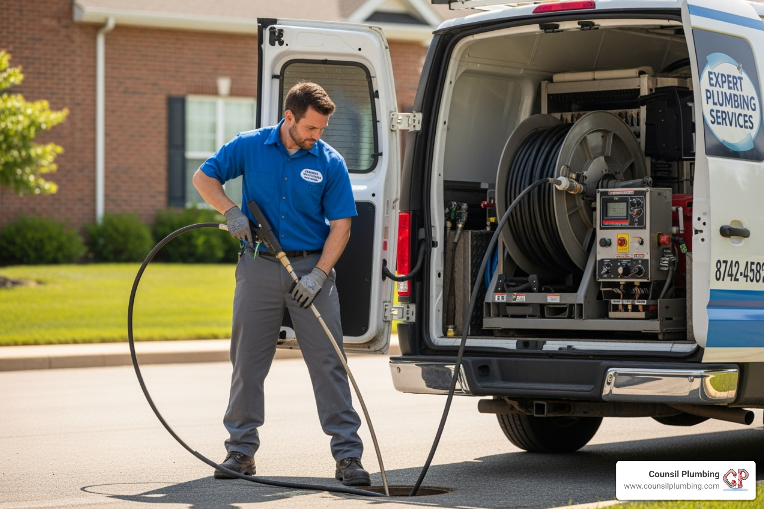 professional plumber with van-mounted jetting equipment - drain jetting professional plumber with van-mounted jetting equipment - drain jetting