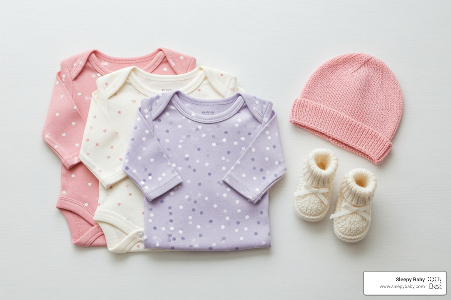 Curated baby girl layette set with bodysuits, a hat, and booties - gifts for baby girl