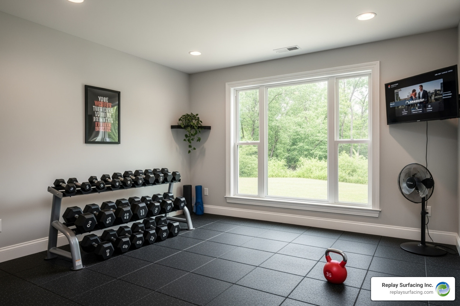 Home gym in a Raleigh, NC home with black recycled rubber flooring - recycled rubber mats for playgrounds in Charlotte NC Home gym in a Raleigh, NC home with black recycled rubber flooring - recycled rubber mats for playgrounds in Charlotte NC
