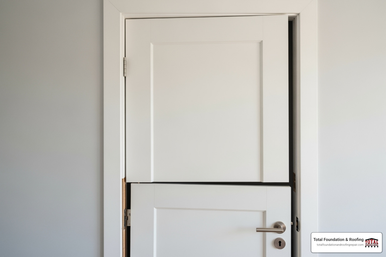 A door that won't close properly due to a shifted frame, highlighting foundation issues. - foundation repair kerrville