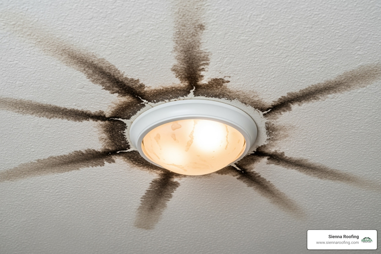 dark water stains on a ceiling near a light fixture - need a roofer dark water stains on a ceiling near a light fixture - need a roofer