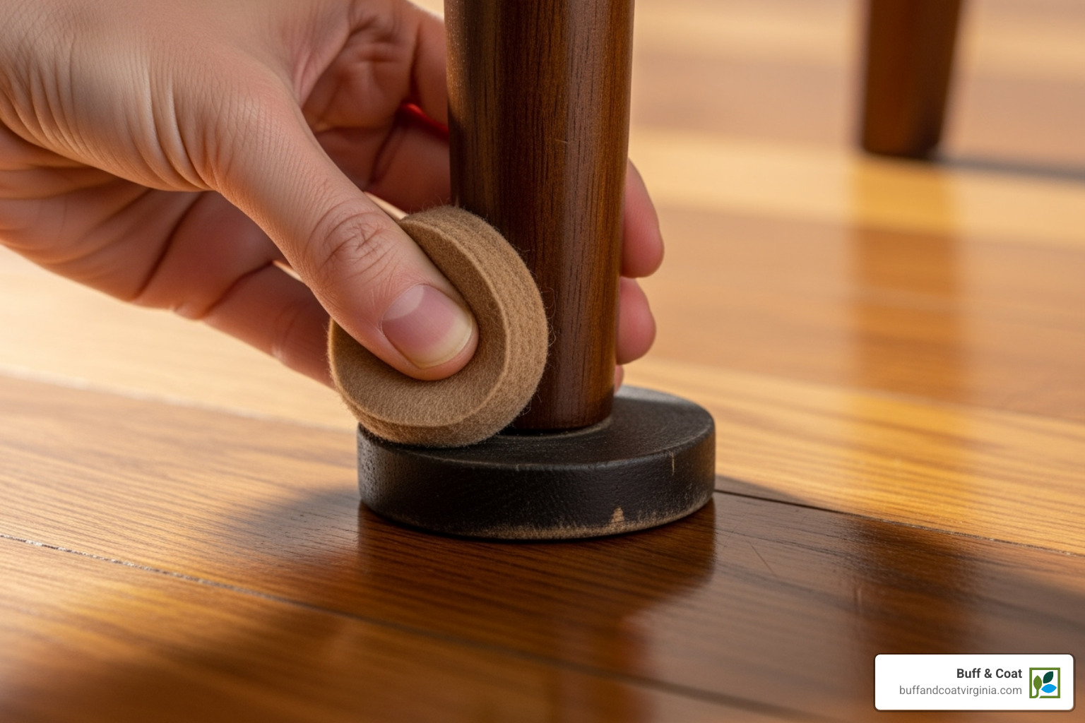 felt pads being applied to bottom of chair leg - how to repair damaged engineered wood floors felt pads being applied to bottom of chair leg - how to repair damaged engineered wood floors