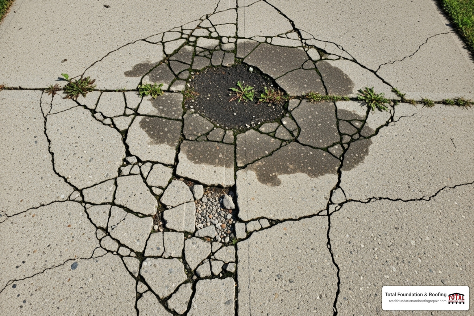 severely cracked driveway requiring significant prep work - average cost of concrete driveway resurfacing