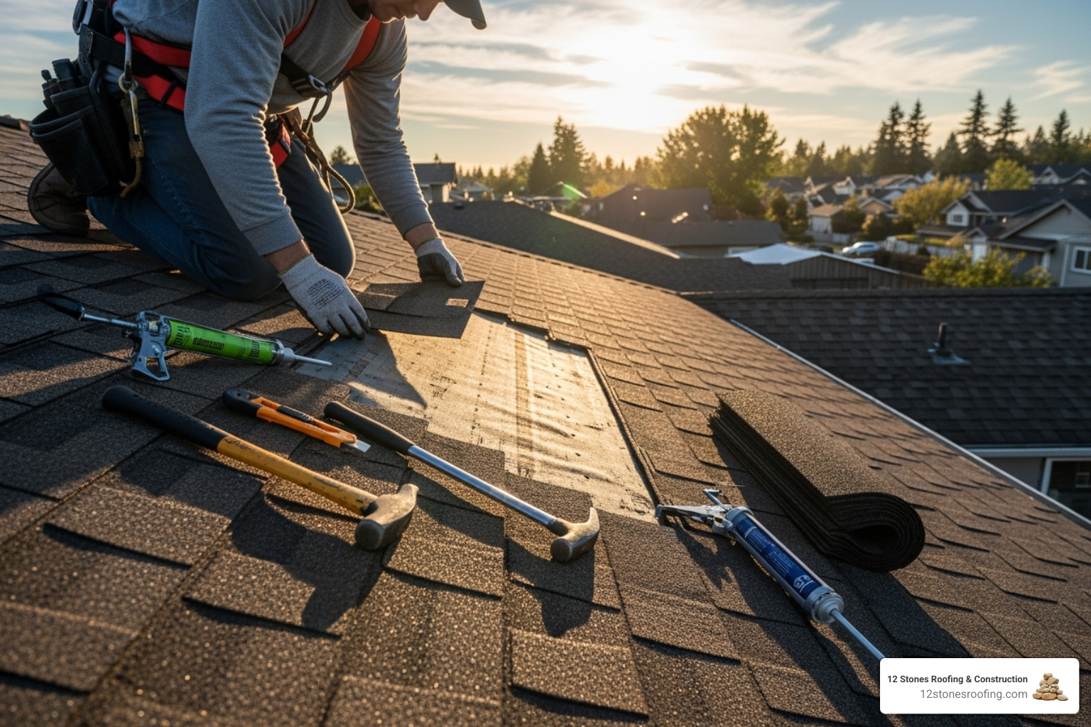person replacing a single damaged asphalt shingle - Roof repair for leaks person replacing a single damaged asphalt shingle - Roof repair for leaks