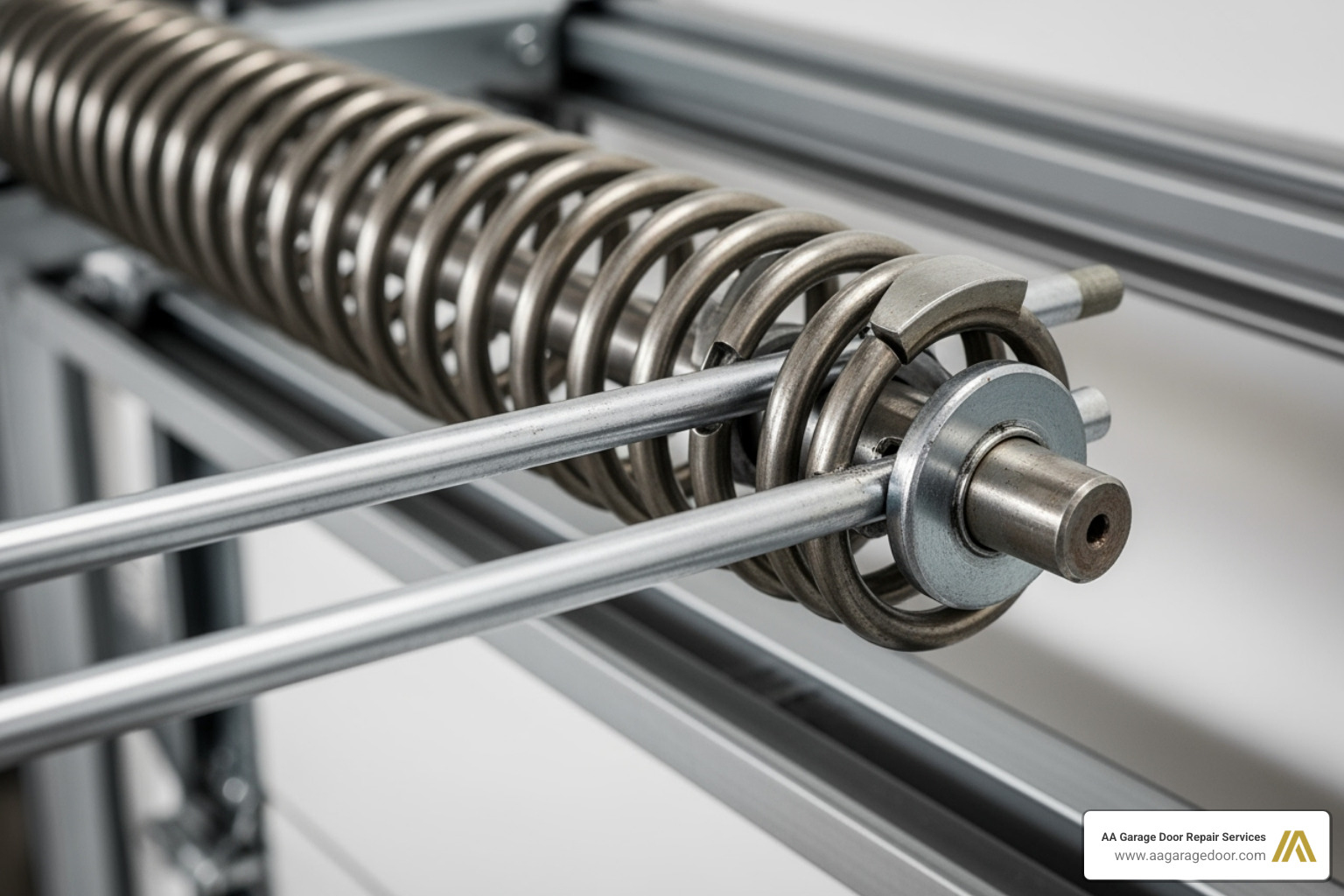 Close-up of winding bars inserted into a torsion spring cone, demonstrating the winding process - replace garage spring