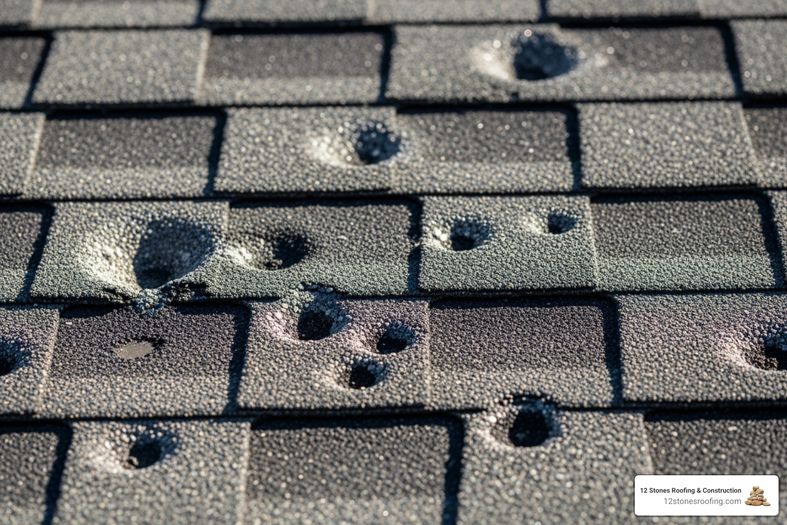 hail damage indentations on an asphalt shingle - Insurance claim roof repair