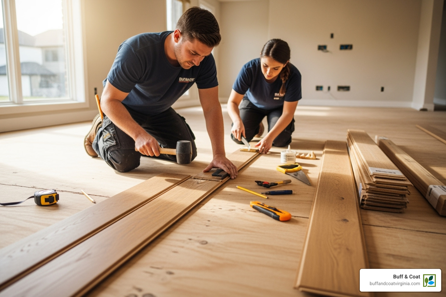 Professional installers carefully laying down hardwood planks - hardwood floor installation richmond Professional installers carefully laying down hardwood planks - hardwood floor installation richmond