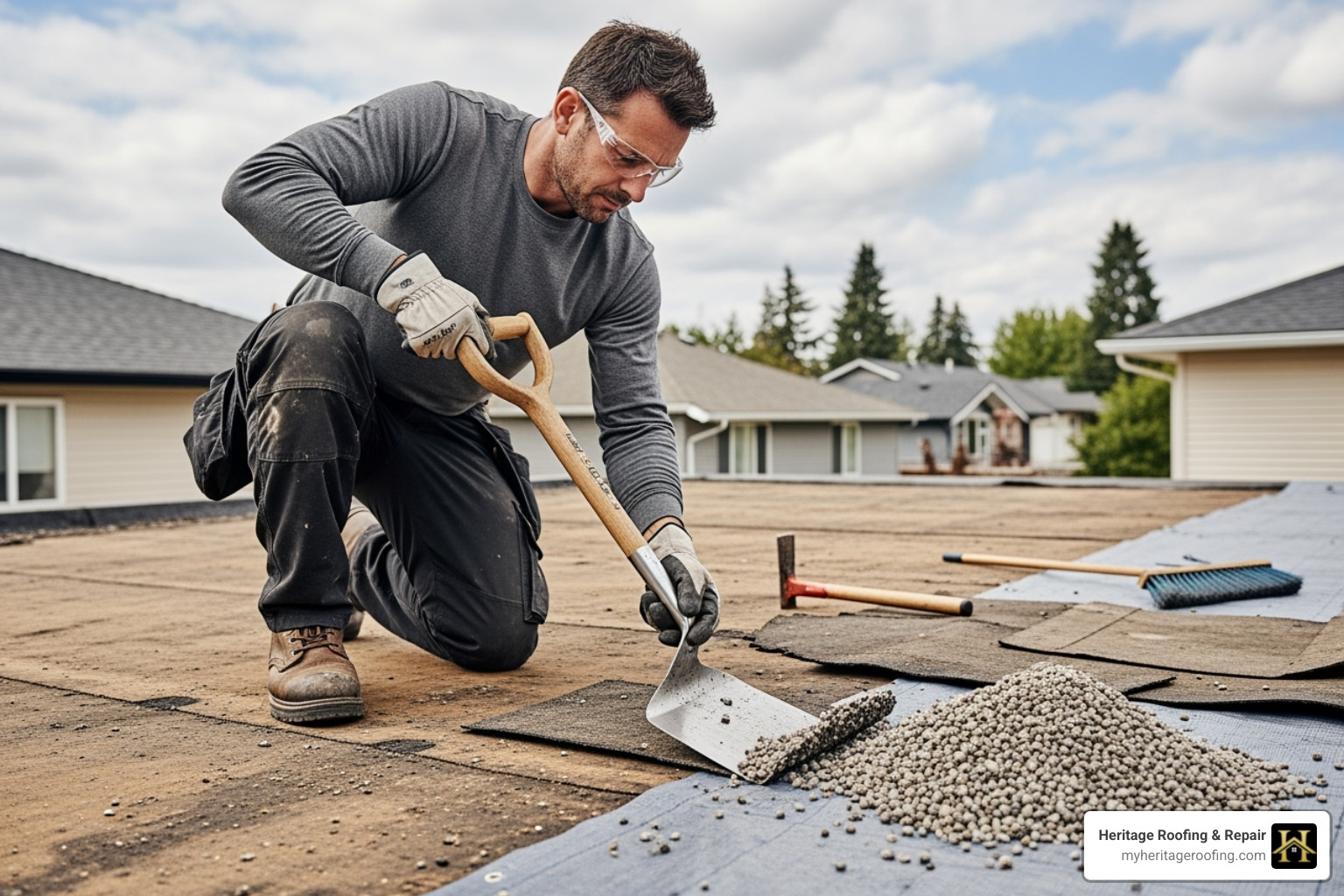 roofing professional safely tearing off old flat roof layer - how to replace flat roof on a residential home roofing professional safely tearing off old flat roof layer - how to replace flat roof on a residential home