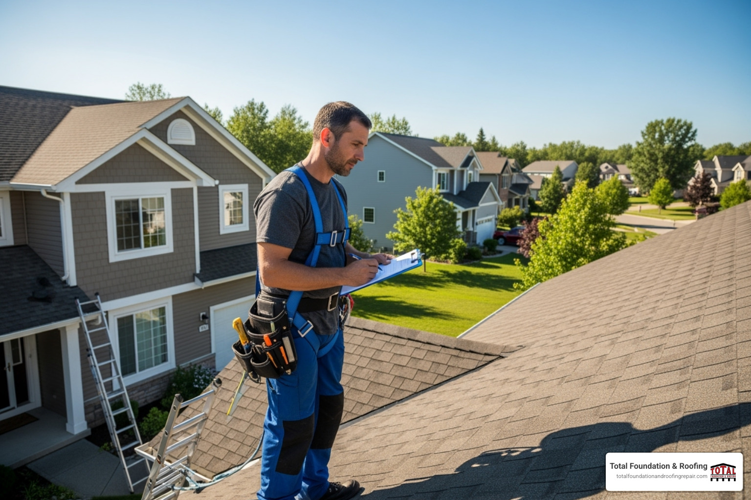 image of a certified roofer inspecting a roof - average cost of roof restoration