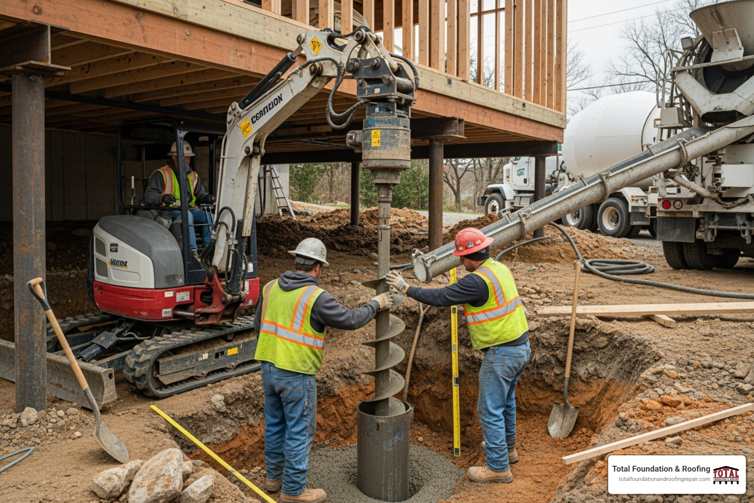 foundation piers being installed - foundation leak repair kerrville