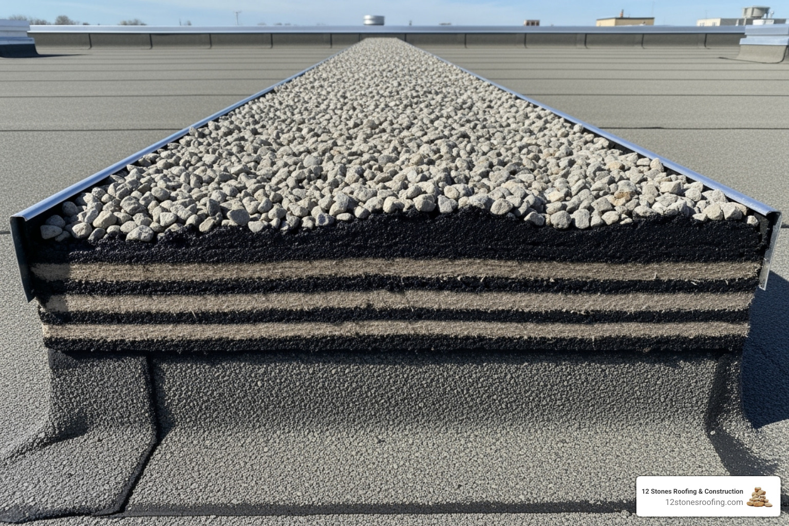 classic gravel-surfaced BUR roof - flat roof material types classic gravel-surfaced BUR roof - flat roof material types