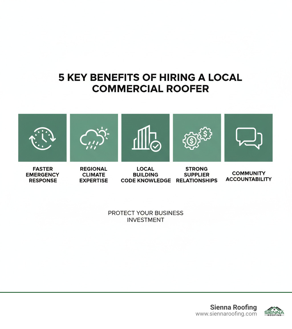 infographic showing 5 key benefits of hiring local commercial roofer - local commercial roofer infographic infographic showing 5 key benefits of hiring local commercial roofer - local commercial roofer infographic
