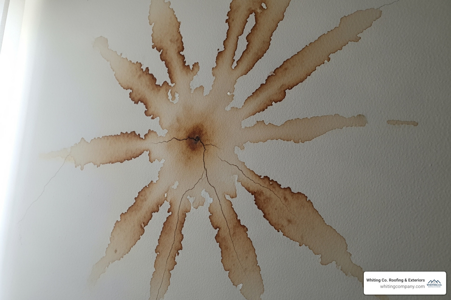 Water stains spreading across a ceiling - Fast roof repair services