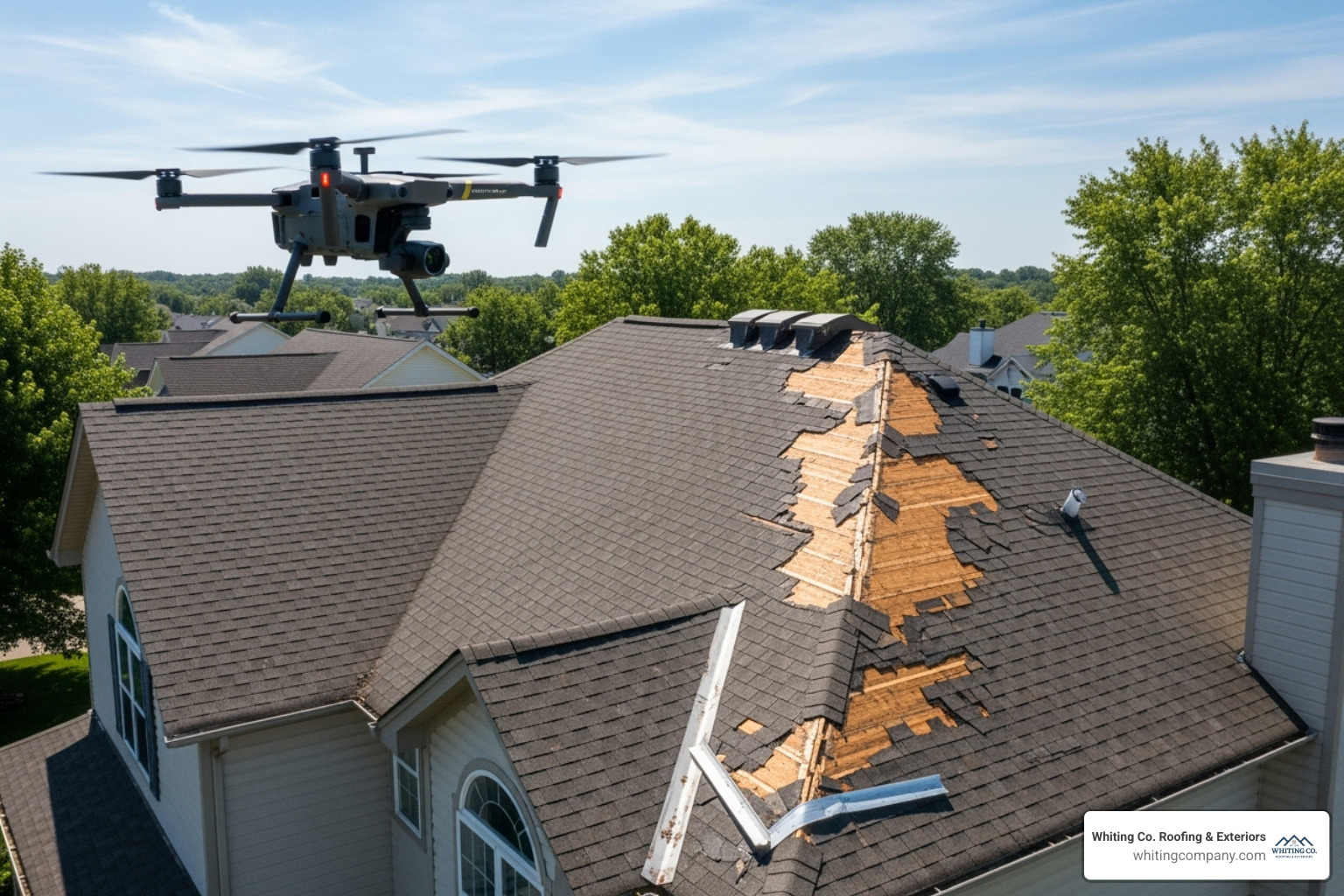 Drone inspecting a roof - Fast roof repair services