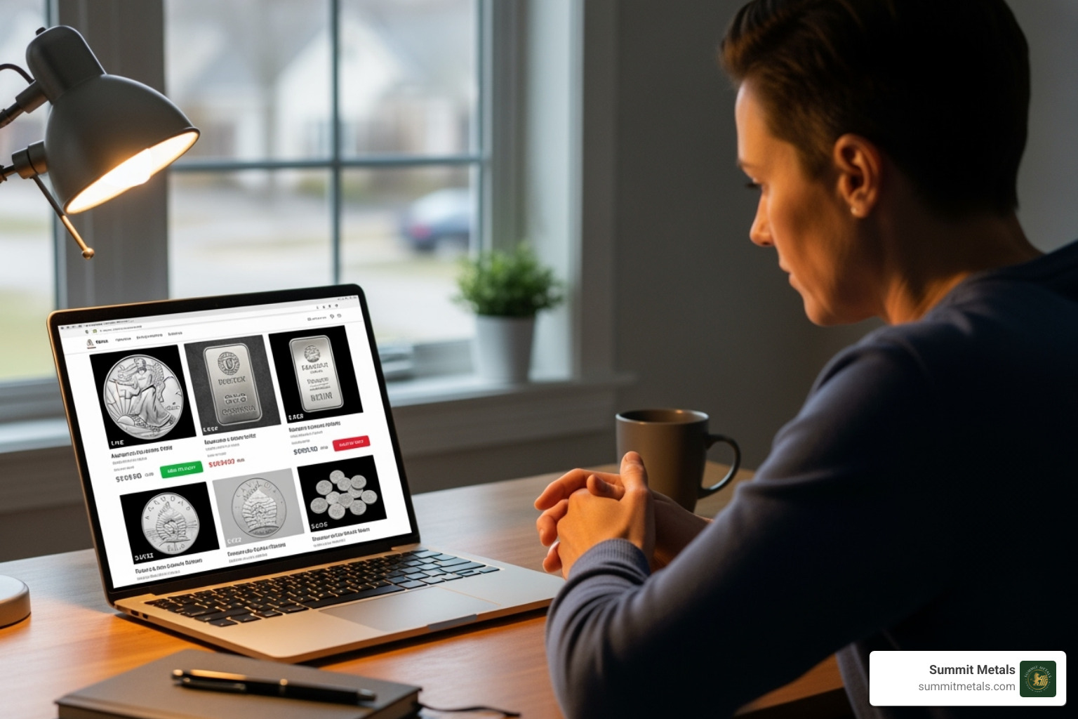 person shopping for silver bullion on a laptop - Silver bullion dealer person shopping for silver bullion on a laptop - Silver bullion dealer