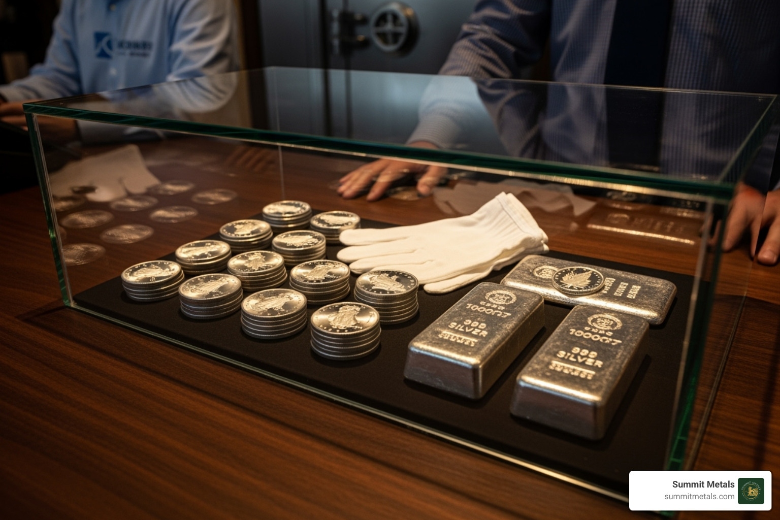 silver eagle coin, 10 oz silver bar, generic silver round side-by-side - Silver bullion dealer silver eagle coin, 10 oz silver bar, generic silver round side-by-side - Silver bullion dealer