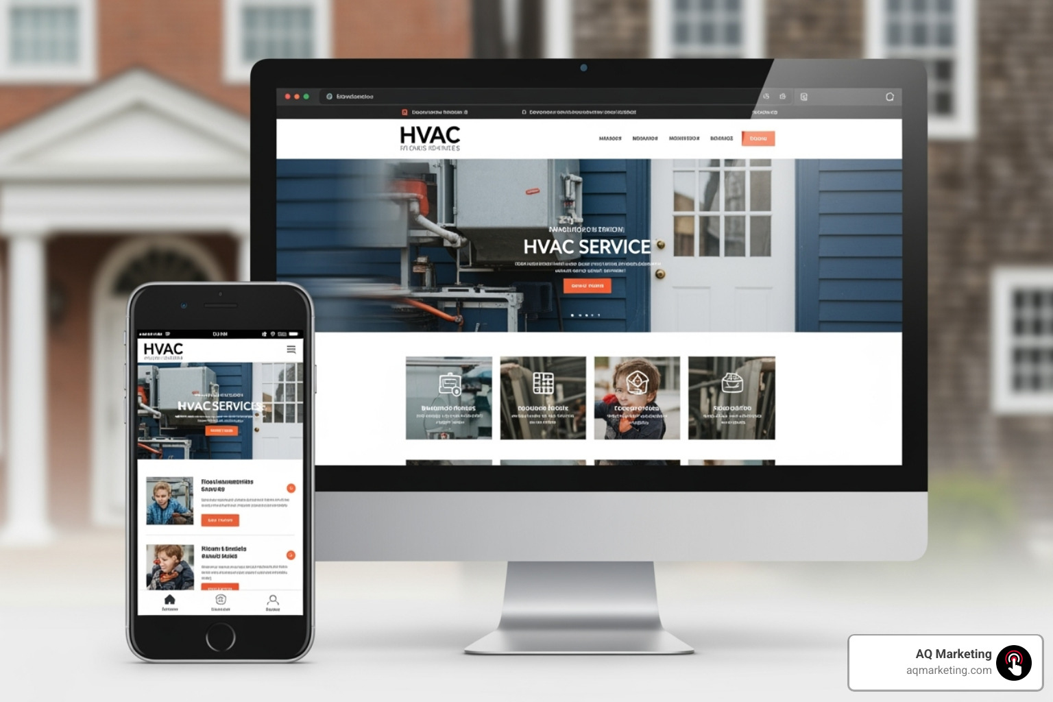 Fast, mobile-friendly HVAC website on a phone and desktop - hvac seo Fast, mobile-friendly HVAC website on a phone and desktop - hvac seo