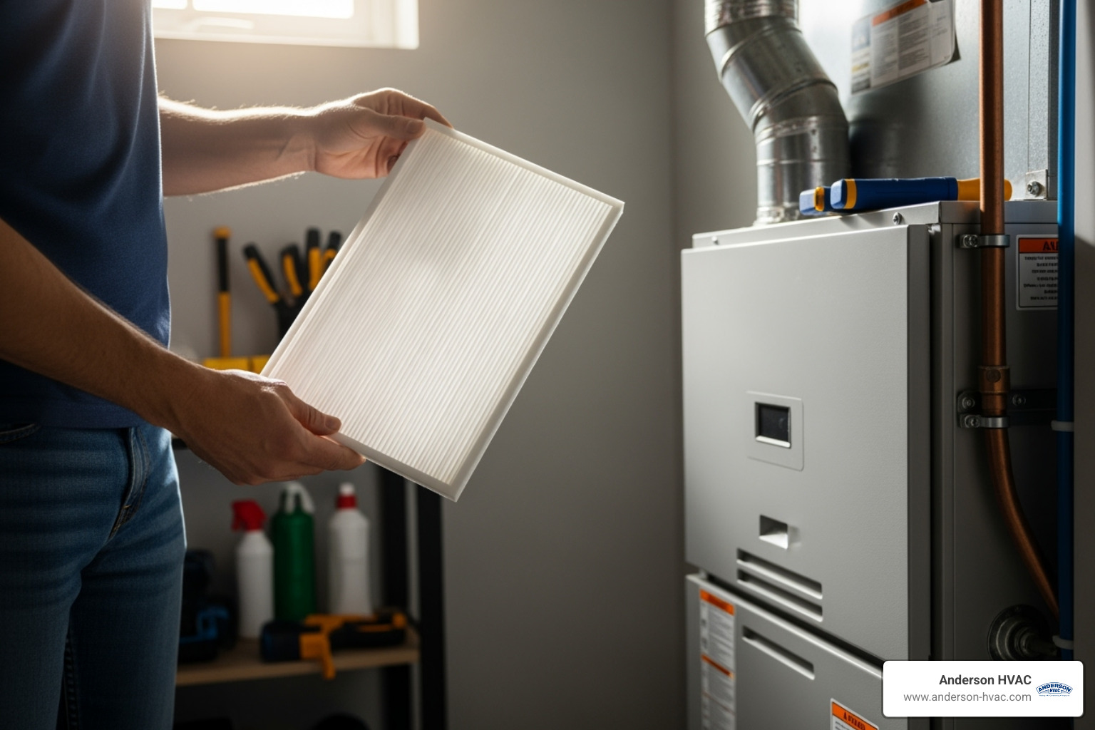 of a homeowner checking a clean furnace filter - residential heating repair in north ogden, ut