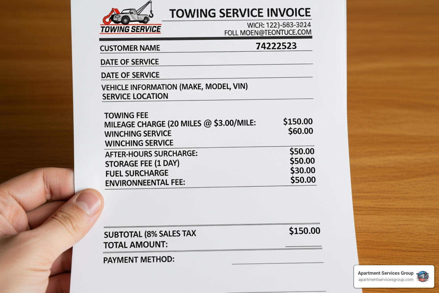detailed, itemized towing invoice - towing company charges detailed, itemized towing invoice - towing company charges