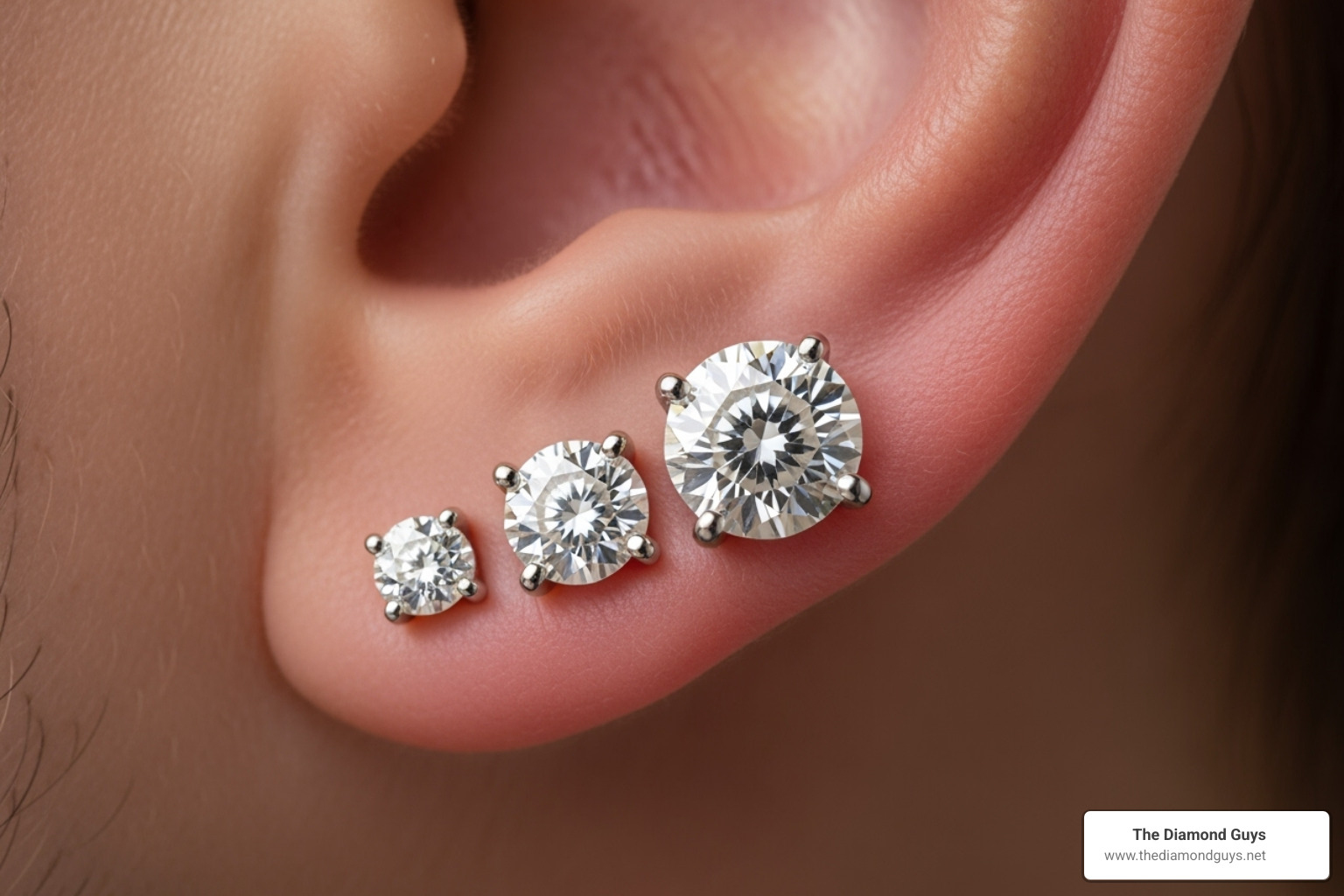 comparing different carat sizes on an ear (e.g., 0.25ct, 0.50ct, 1.00ct) - mens round diamond earrings