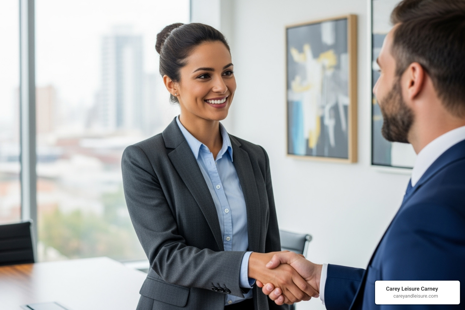 a smiling lawyer shaking a client's hand - what does a truck accident lawyer do