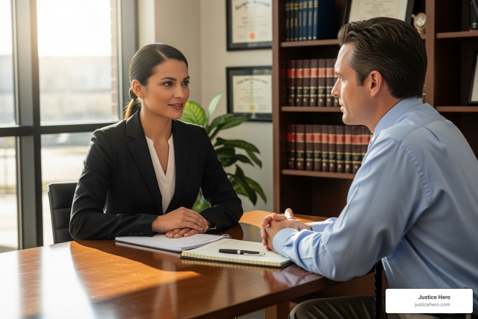 Professional and empathetic lawyer consulting with a client - hernia mesh lawyer Irvine