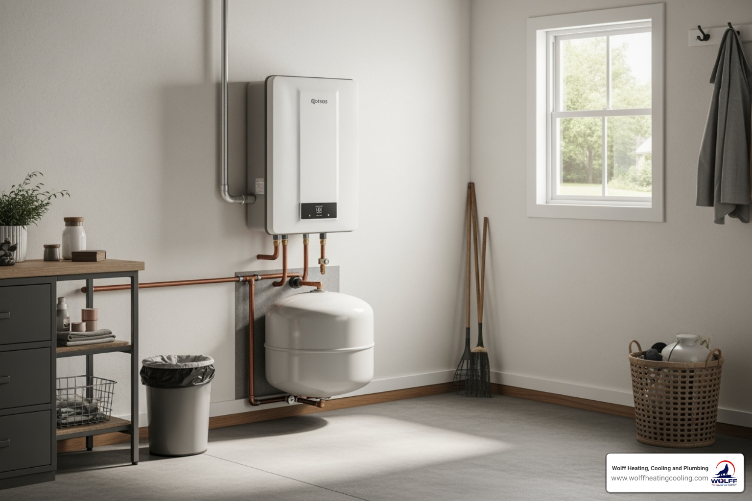 compact, wall-mounted tankless water heater freeing up space - tankless water heater albuquerque