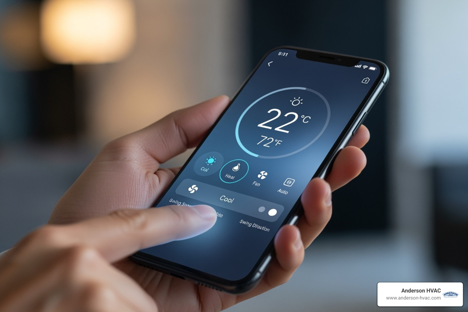 User adjusting their ductless AC settings on a smartphone app - high-end ductless ac service in farmington, ut