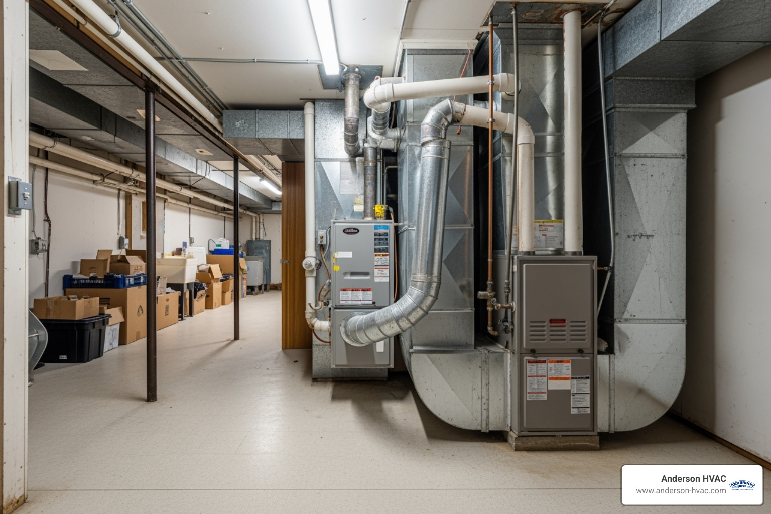 a clear, well-lit path to a furnace in a basement or utility closet. - 24 hour heating service in north ogden, ut