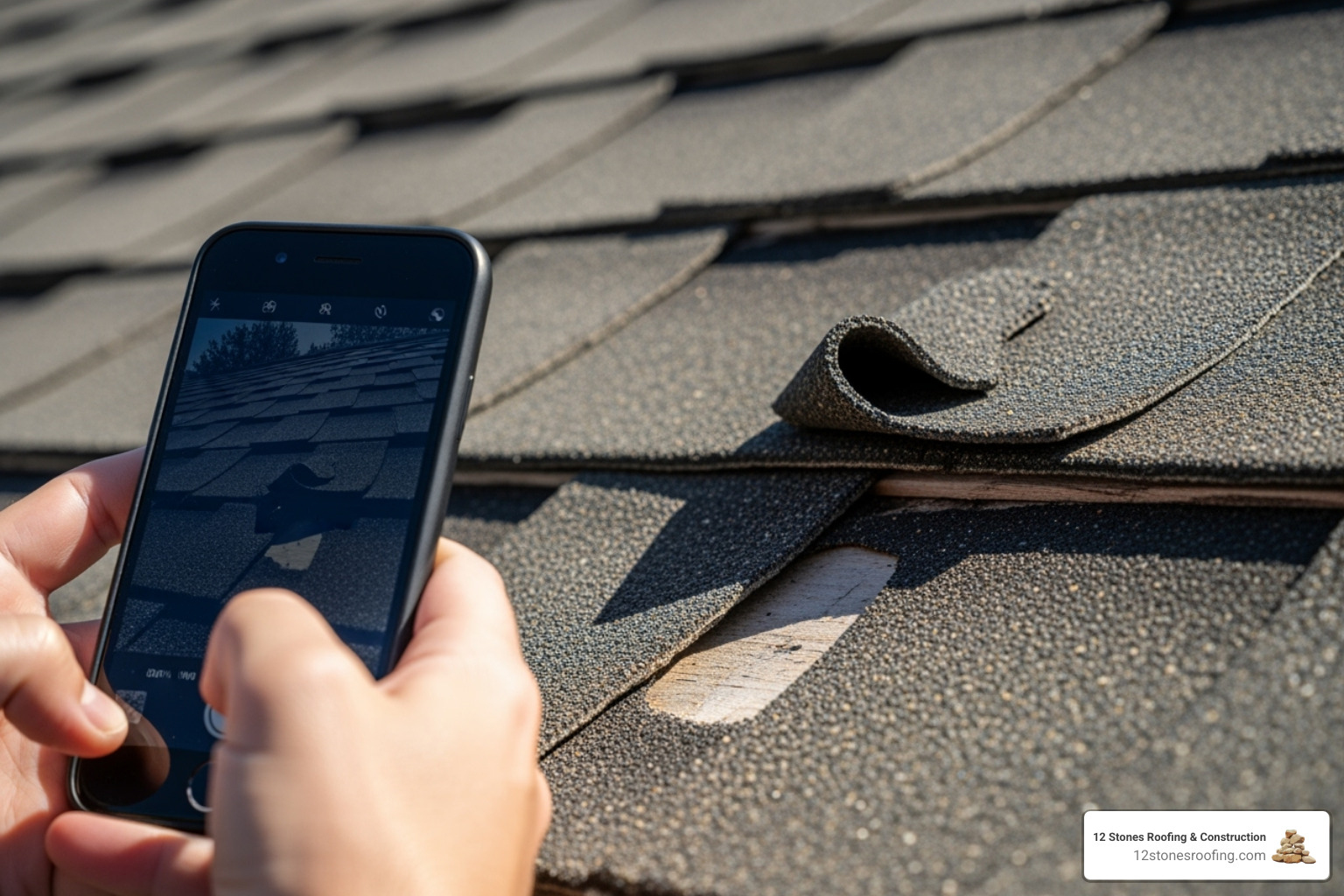 a homeowner documenting roof damage with a smartphone. - Emergency roof repair cost a homeowner documenting roof damage with a smartphone. - Emergency roof repair cost