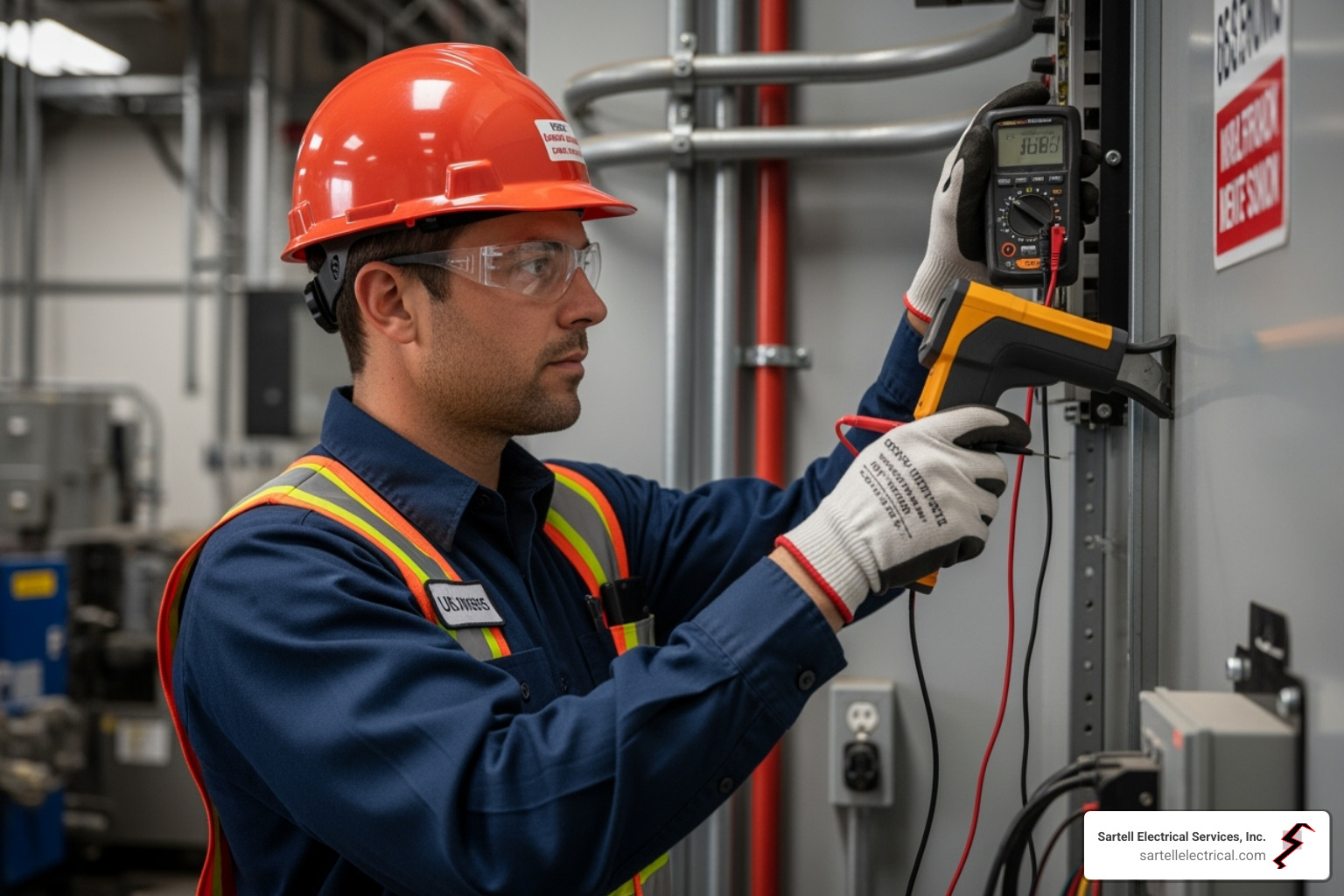 electrician performing safety inspection - Electrical Maintenance Services
