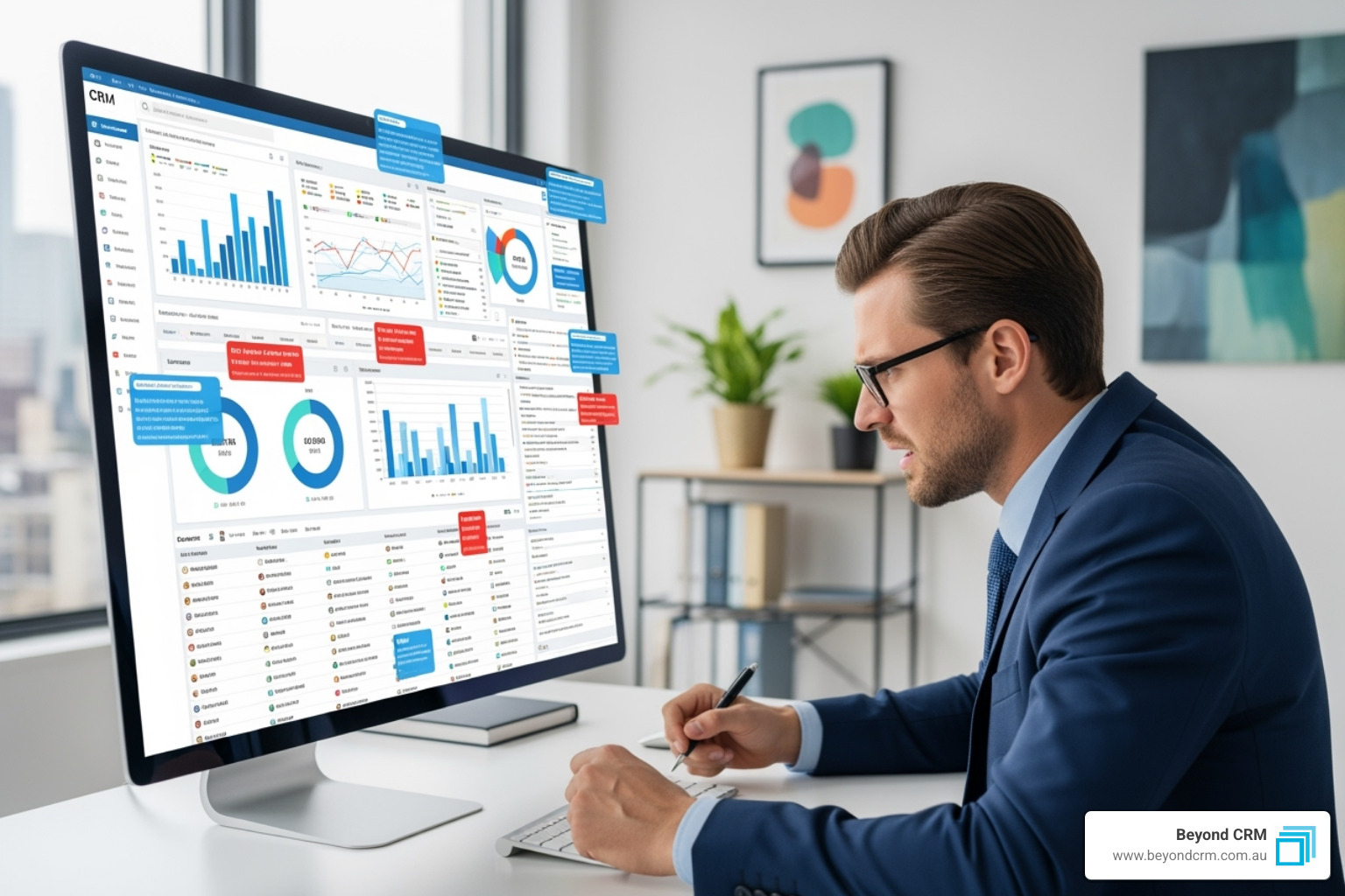 Person looking frustrated while trying to work with a poorly configured CRM dashboard - Dynamics 365 experts