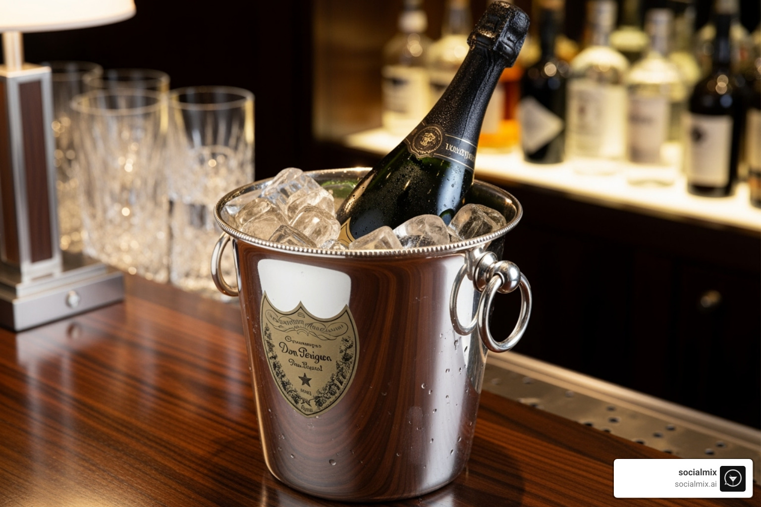 a Vertigo silver-plated ice bucket chilling a bottle of champagne - High-end barware