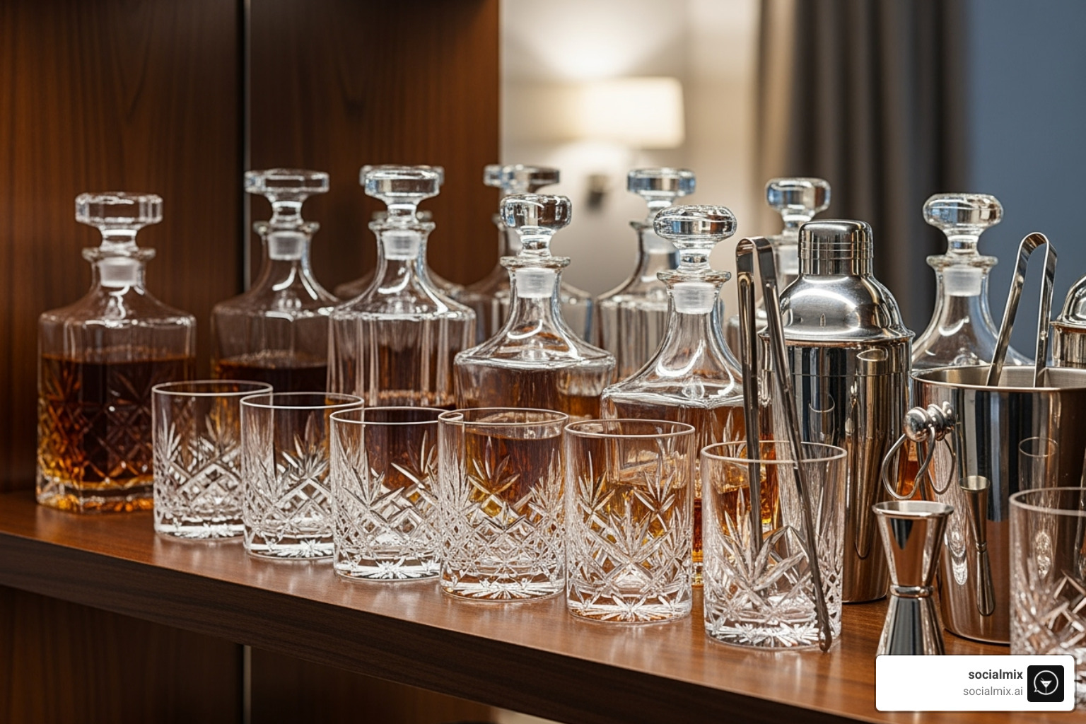 a collection of high-end barware displayed as decor on a shelf - High-end barware