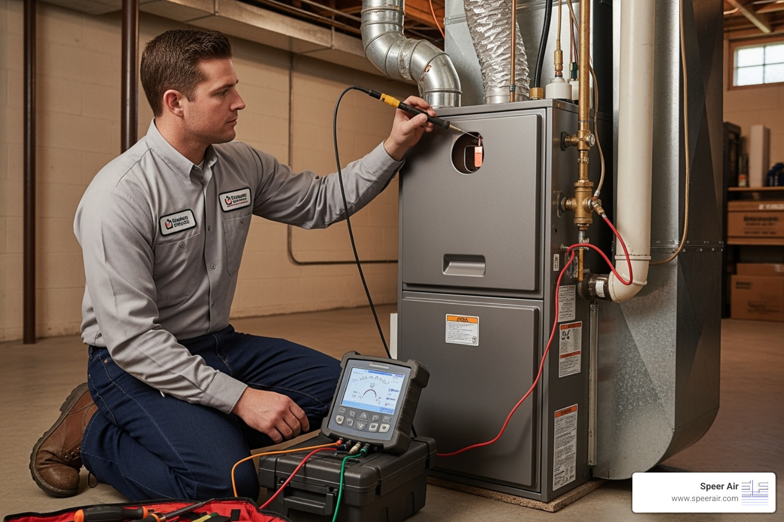 technician using a combustion analyzer on a furnace - furnace maintenance northern nj technician using a combustion analyzer on a furnace - furnace maintenance northern nj