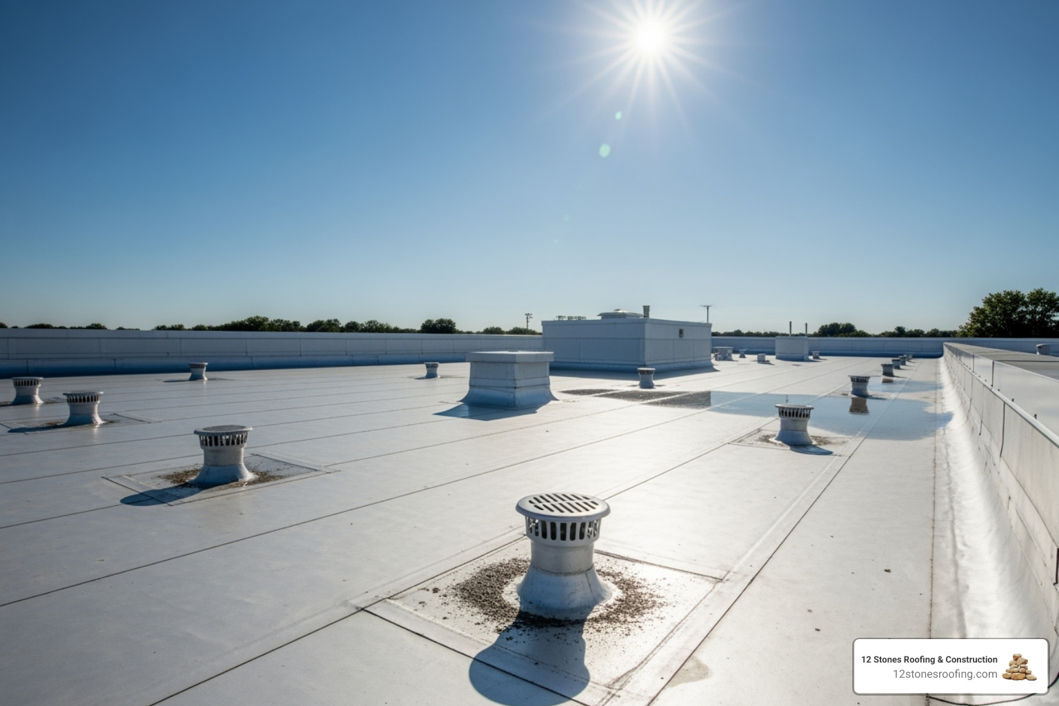 A clean, well-maintained flat roof with clear drains and no debris, under a clear sky. - leaky flat roof repair A clean, well-maintained flat roof with clear drains and no debris, under a clear sky. - leaky flat roof repair
