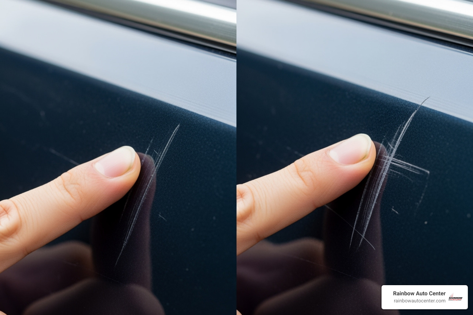 finger running over a light scratch vs. a deep scratch - car scratch repair near me finger running over a light scratch vs. a deep scratch - car scratch repair near me